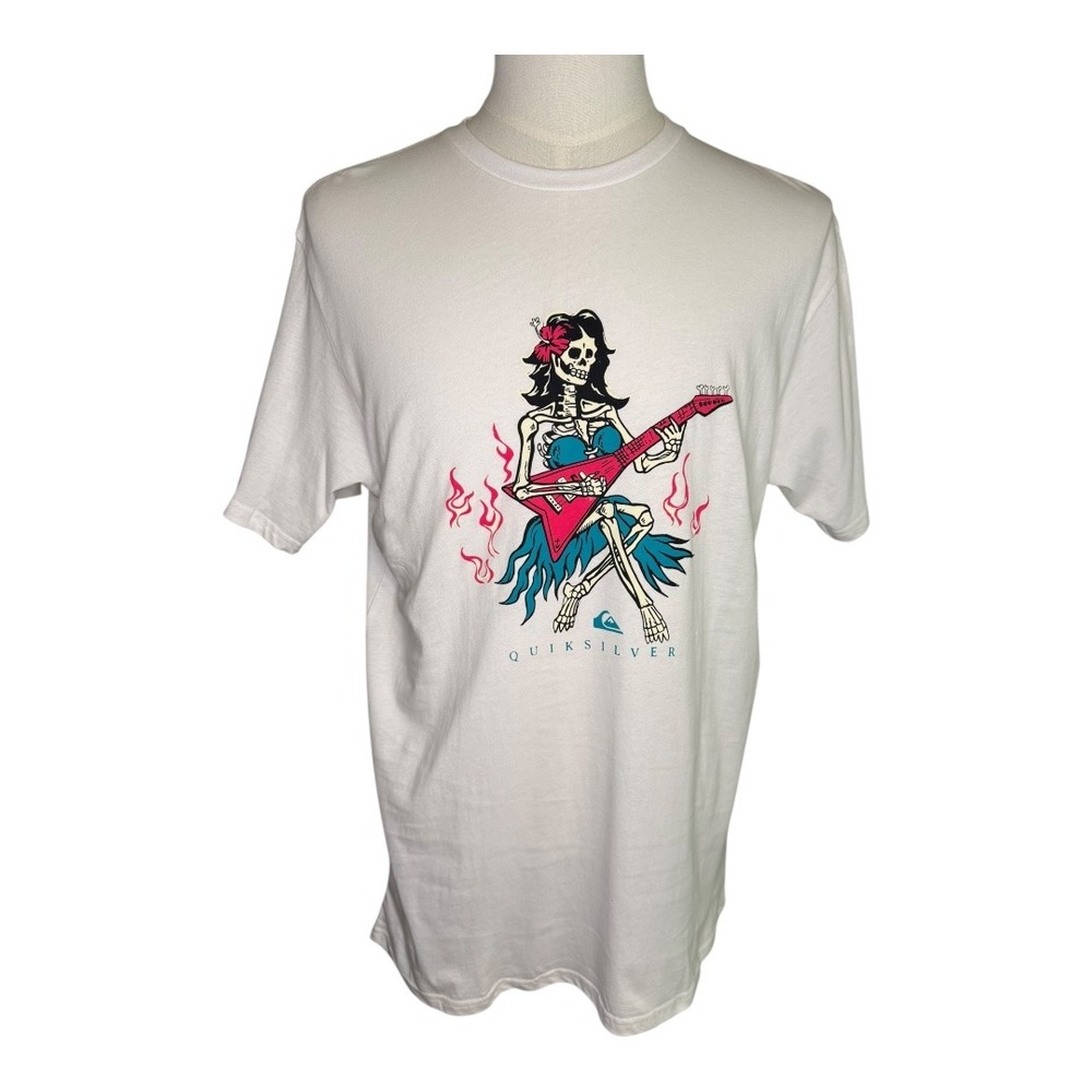 Quiksilver Graphic T-Shirt Skeleton Guitarist Regular Fit Tee Medium